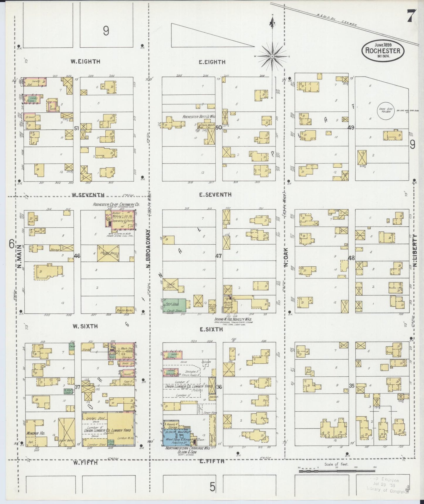 Sanborn Fire Insurance Map from Rochester, Olmsted County, Minnesota (1899), Sheet #0007 - Complete Map Set gallery image, historic Sanborn map, vintage wall art, Minnesota Minnesota