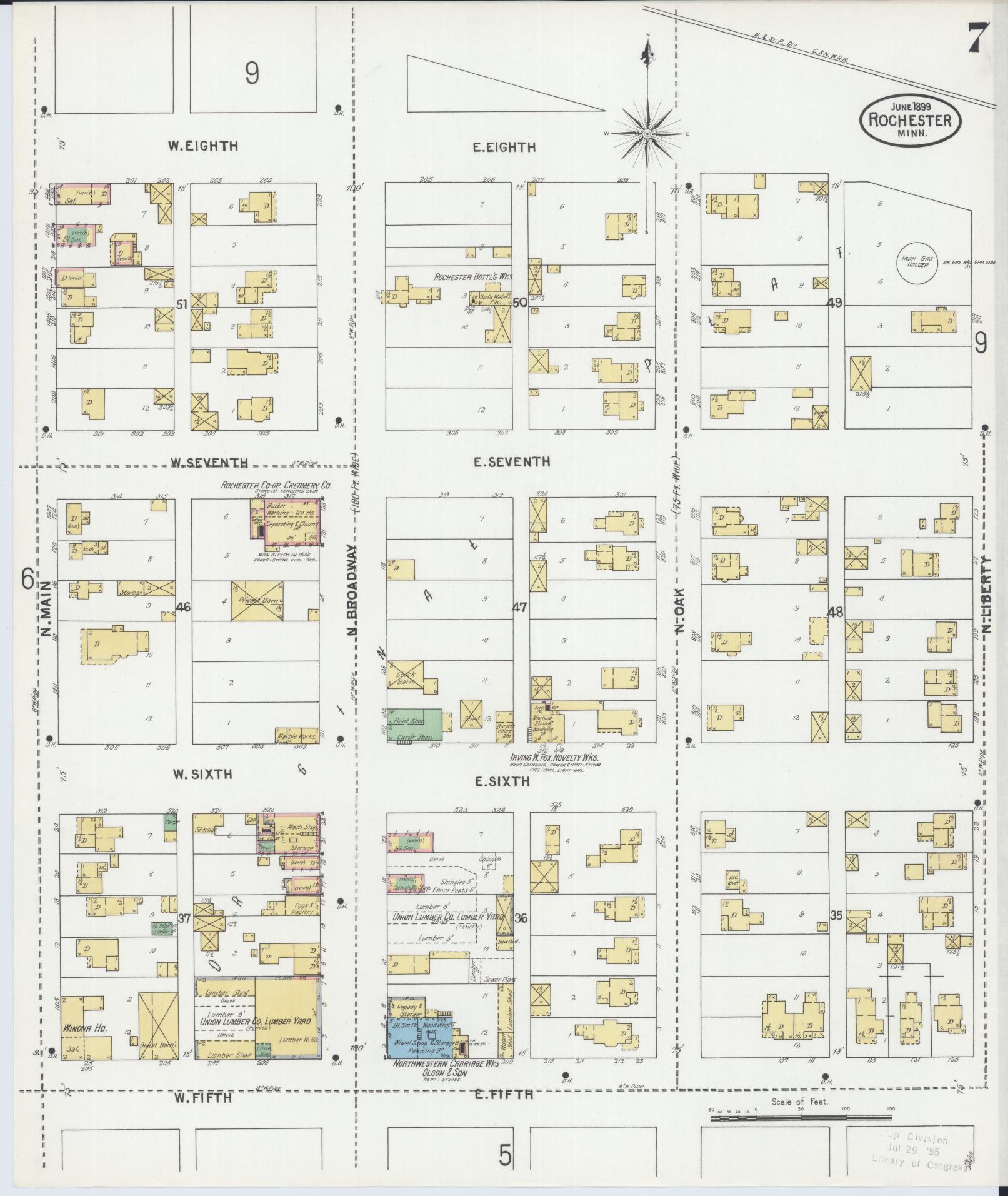 Sanborn Fire Insurance Map from Rochester, Olmsted County, Minnesota (1899), Sheet #0007 - Complete Map Set gallery image, historic Sanborn map, vintage wall art, Minnesota Minnesota