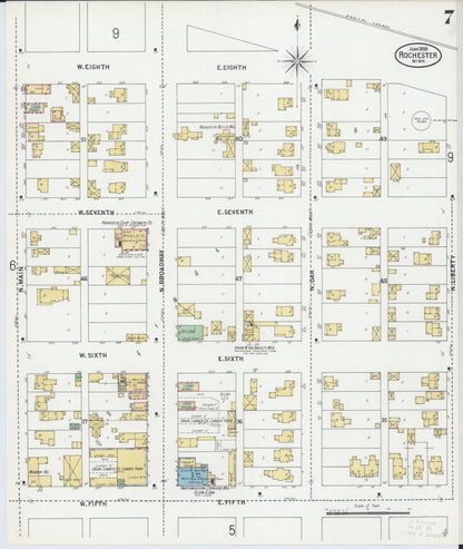 Sanborn Fire Insurance Map from Rochester, Olmsted County, Minnesota (1899), Sheet #0007 - Complete Map Set gallery image, historic Sanborn map, vintage wall art, Minnesota Minnesota