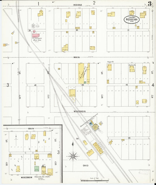 Sanborn Fire Insurance Map from Neodesha, Wilson County, Kansas (1899), Sheet #0003 - Historic Sanborn Fire Insurance Map Print, vintage old map wall art, antique decor, genealogy gift, Kansas Kansas map