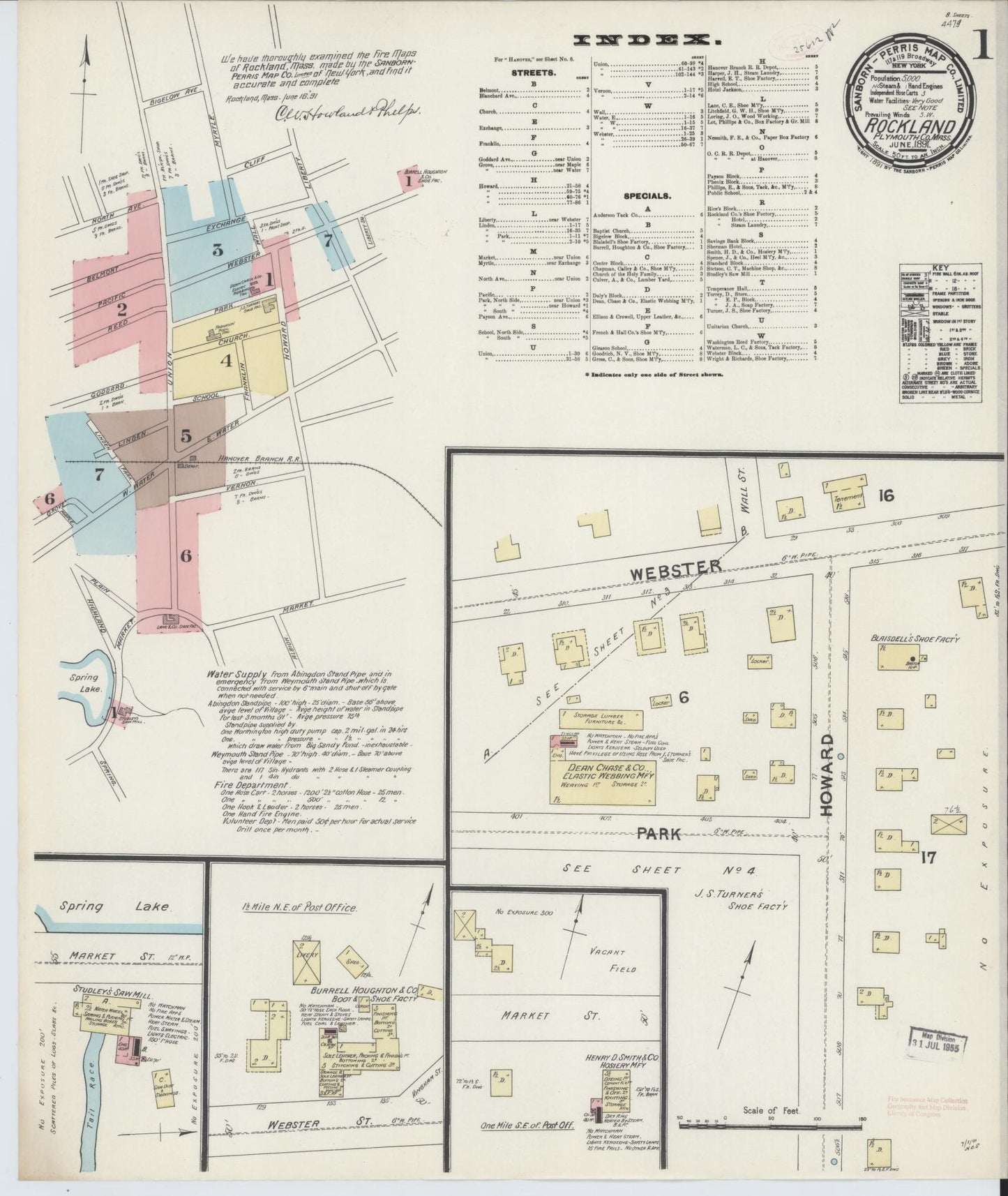 Sanborn Fire Insurance Map from Rockland, Plymouth County, Massachusetts (1891), Sheet #0001 - Historic Sanborn Fire Insurance Map Print, vintage old map wall art, antique decor, genealogy gift, Massachusetts Massachusetts map