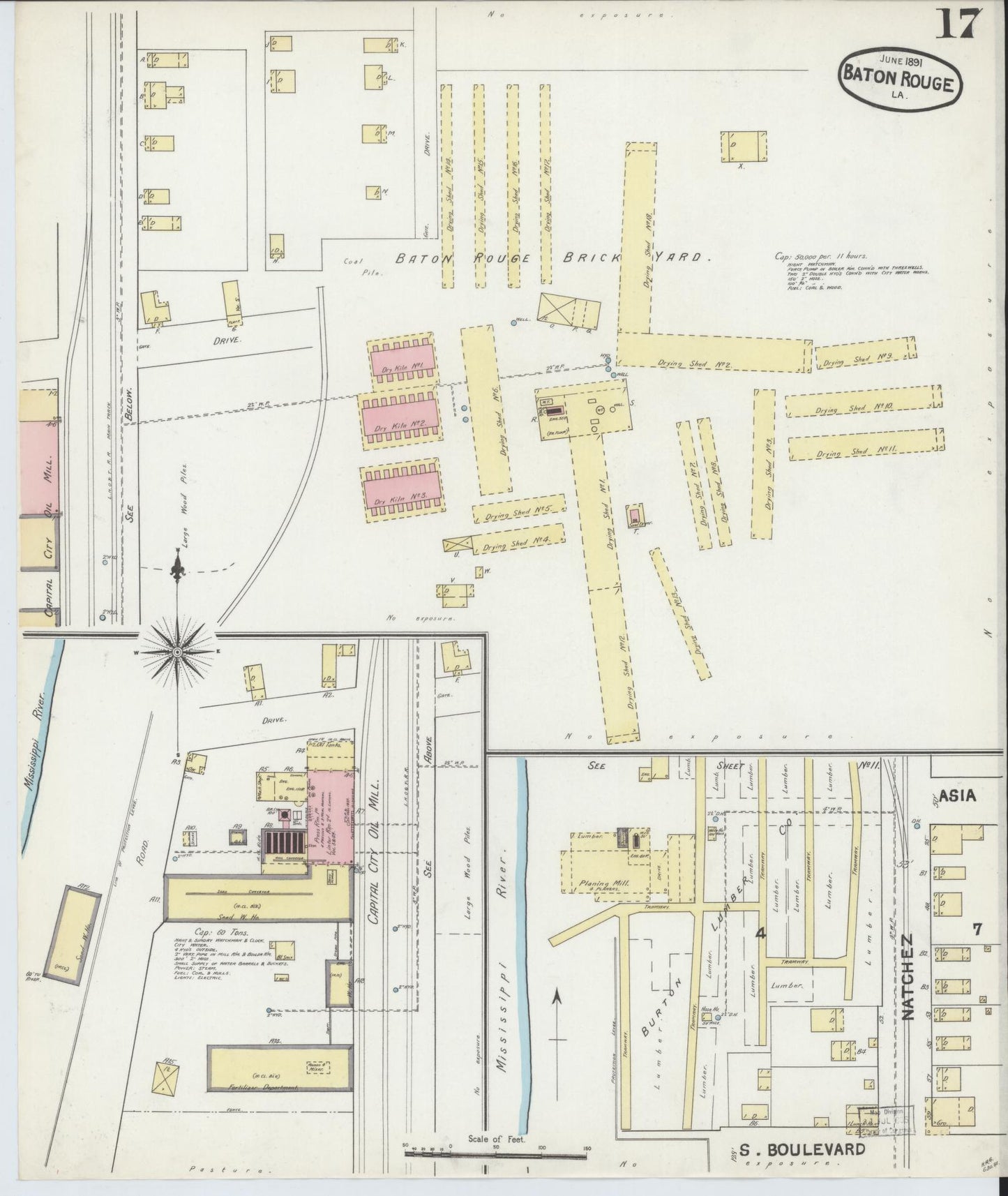Sanborn Fire Insurance Map from Baton Rouge, East Baton Rouge Parish, Louisiana (1891), Sheet #0017 - Historic Sanborn Fire Insurance Map Print, vintage old map wall art, antique decor, genealogy gift, Louisiana Louisiana map