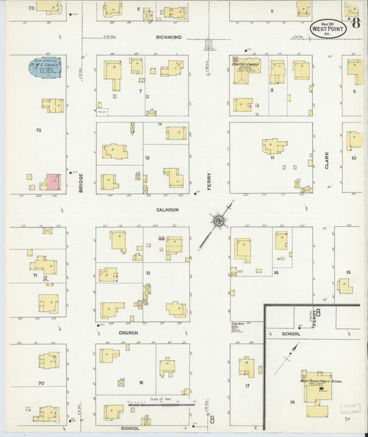 Sanborn Fire Insurance Map from West Point, Troup County, Georgia (1911), Sheet #0008 - Historic Sanborn Fire Insurance Map Print, vintage old map wall art, antique decor, genealogy gift, Georgia Georgia map