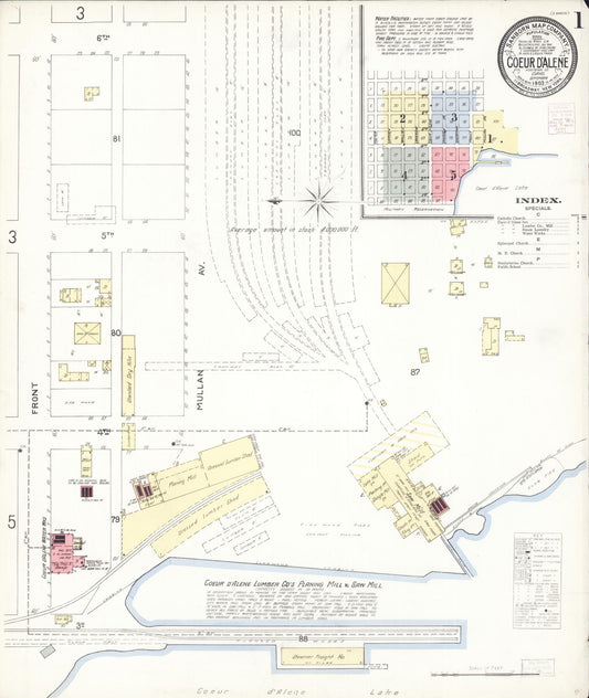 Sanborn Fire Insurance Map from Coeur D'alene, Kootenai County, Idaho (1903), Sheet #0001 - Historic Sanborn Fire Insurance Map Print, vintage old map wall art, antique decor, genealogy gift, Idaho Idaho map