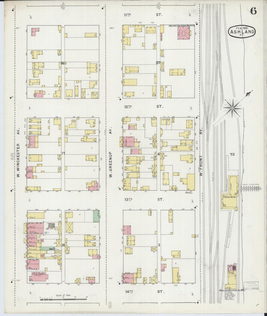 Sanborn Fire Insurance Map from Ashland, Boyd County, Kentucky (1895), Sheet #0006 - Historic Sanborn Fire Insurance Map Print, vintage old map wall art, antique decor, genealogy gift, Kentucky Kentucky map