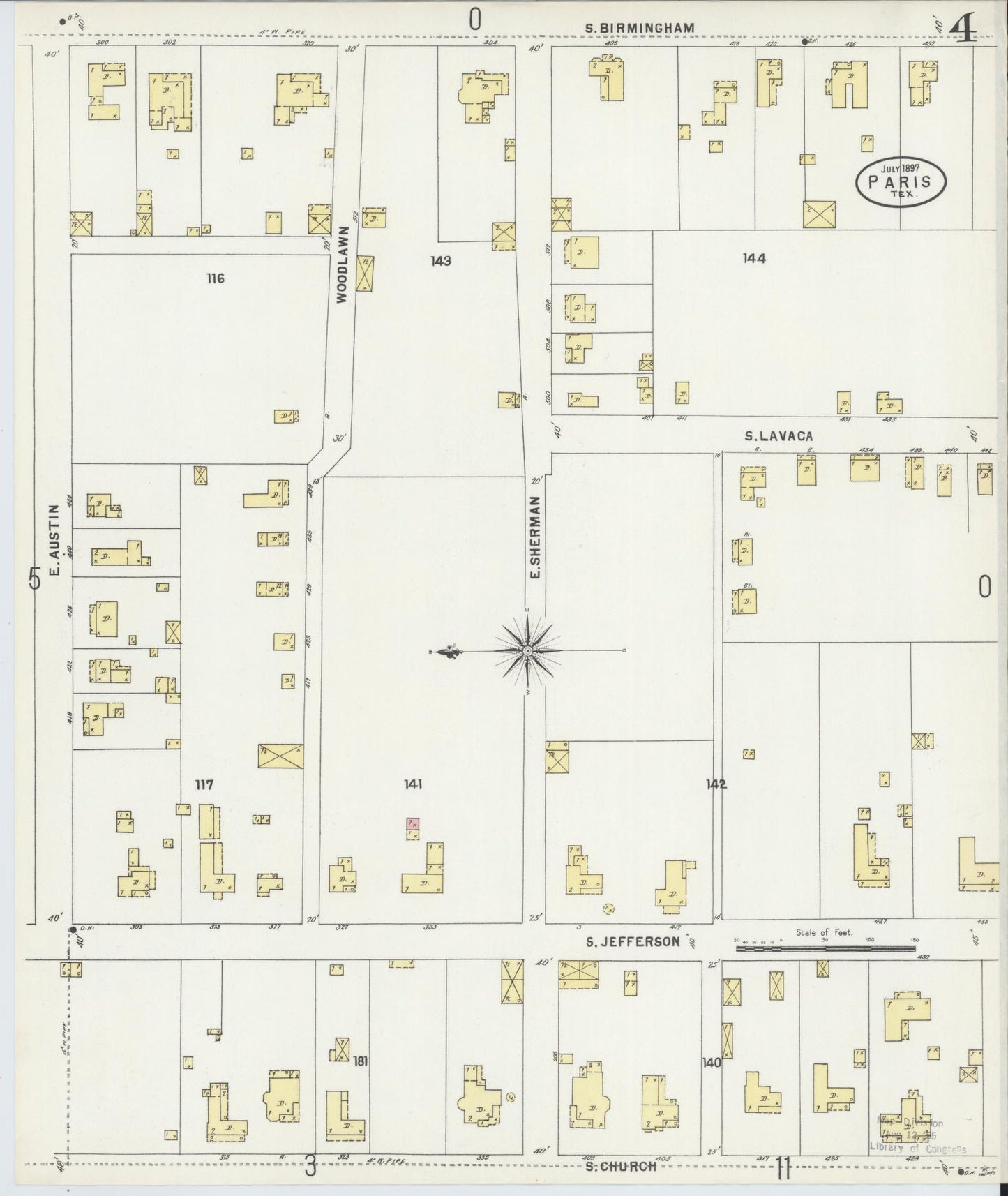Sanborn Fire Insurance Map from Paris, Lamar County, Texas (1897), Sheet #0004 - Historic Sanborn Fire Insurance Map Print, vintage old map wall art, antique decor, genealogy gift, Texas Texas map