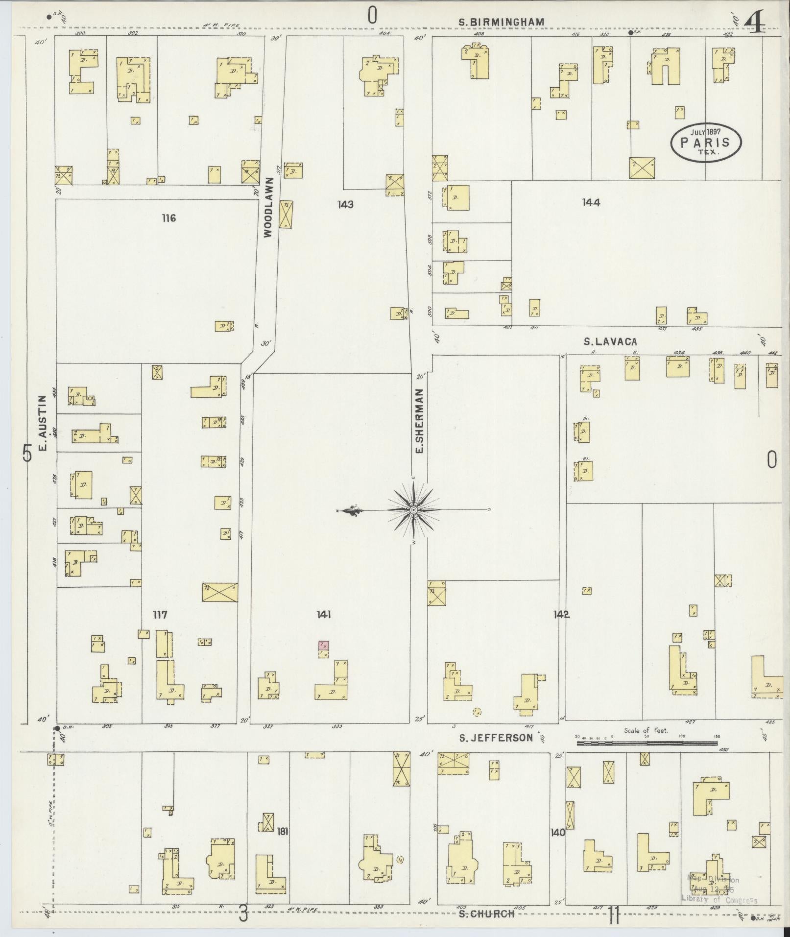 Sanborn Fire Insurance Map from Paris, Lamar County, Texas (1897), Sheet #0004 - Historic Sanborn Fire Insurance Map Print, vintage old map wall art, antique decor, genealogy gift, Texas Texas map