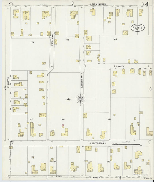 Sanborn Fire Insurance Map from Paris, Lamar County, Texas (1897), Sheet #0004 - Historic Sanborn Fire Insurance Map Print, vintage old map wall art, antique decor, genealogy gift, Texas Texas map