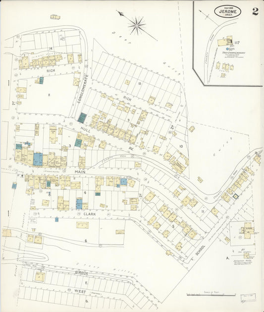 Sanborn Fire Insurance Map from Jerome, Yavapai County, Arizona (1898), Sheet #0002 - Historic Sanborn Fire Insurance Map Print, vintage old map wall art, antique decor, genealogy gift, Arizona Arizona map