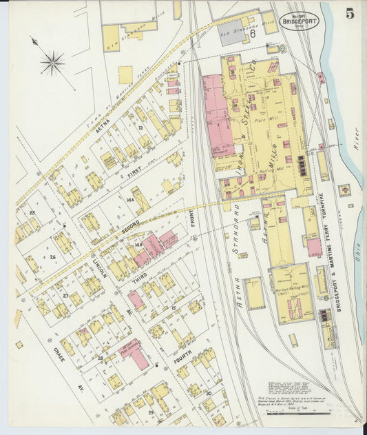 Sanborn Fire Insurance Map from Bridgeport, Belmont County, Ohio (1897), Sheet #0005 - Historic Sanborn Fire Insurance Map Print, vintage old map wall art, antique decor, genealogy gift, Ohio Ohio map