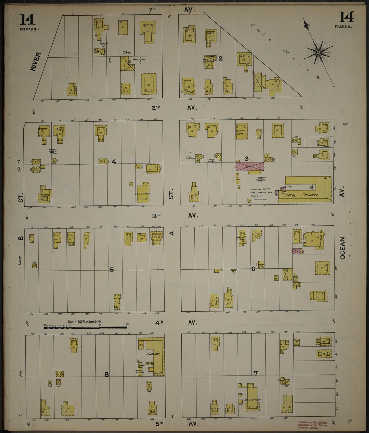 Sanborn Fire Insurance Map from New Jersey Coast, New Jersey Coast, New Jersey (1890), Sheet #0014 - Complete Map Set gallery image, historic Sanborn map, vintage wall art, New Jersey Coast New Jersey
