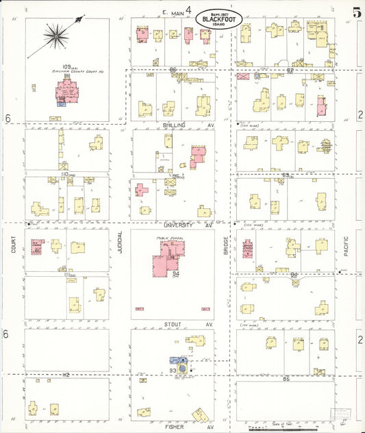 Sanborn Fire Insurance Map from Blackfoot, Bingham County, Idaho (1907), Sheet #0005 - Historic Sanborn Fire Insurance Map Print, vintage old map wall art, antique decor, genealogy gift, Idaho Idaho map