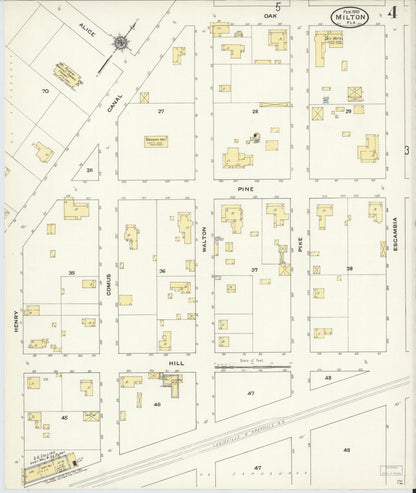 Sanborn Fire Insurance Map from Milton, Santa Rosa County, Florida (1910), Sheet #0004 - Complete Map Set gallery image, historic Sanborn map, vintage wall art, Florida Florida