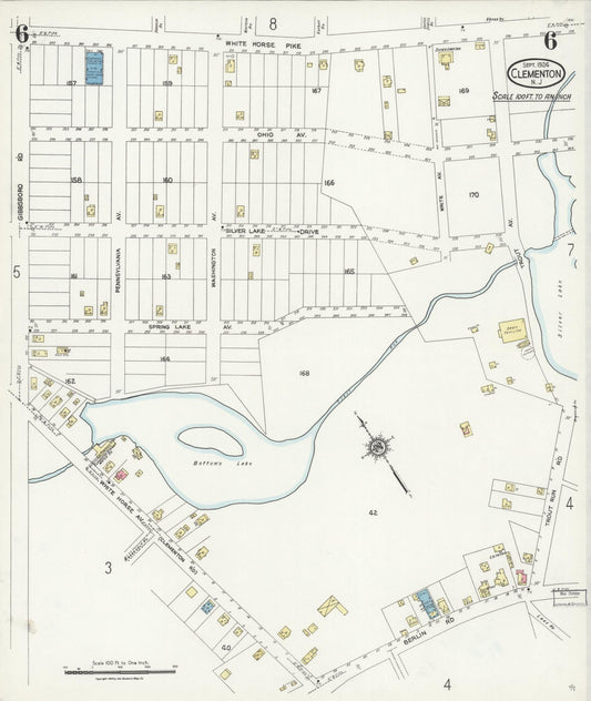 Sanborn Fire Insurance Map from Clementon, Camden County, New Jersey (1924), Sheet #0006 - Historic Sanborn Fire Insurance Map Print, vintage old map wall art, antique decor, genealogy gift, New Jersey New Jersey map