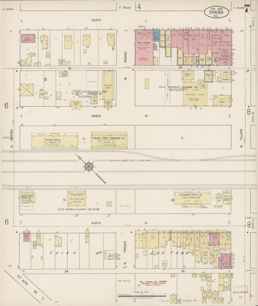 Sanborn Fire Insurance Map from Dinuba, Tulare County, California (1920), Sheet #0007 - Historic Sanborn Fire Insurance Map Print, vintage old map wall art, antique decor, genealogy gift, California California map