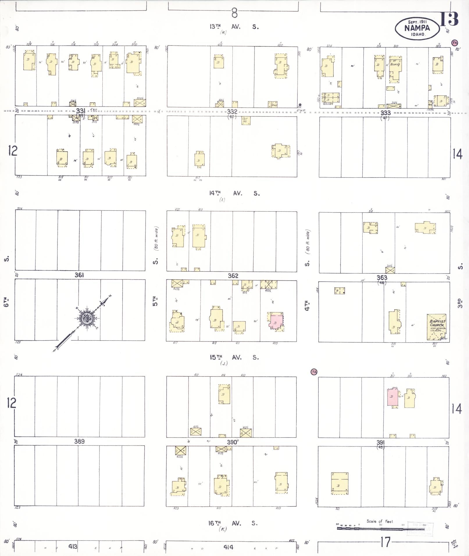 Sanborn Fire Insurance Map from Nampa, Canyon County, Idaho (1911), Sheet #0013 - Complete Map Set gallery image, historic Sanborn map, vintage wall art, Idaho Idaho