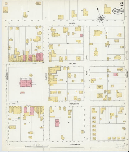 Sanborn Fire Insurance Map from Wharton, Wharton County, Texas (1906), Sheet #0002 - Historic Sanborn Fire Insurance Map Print, vintage old map wall art, antique decor, genealogy gift, Texas Texas map