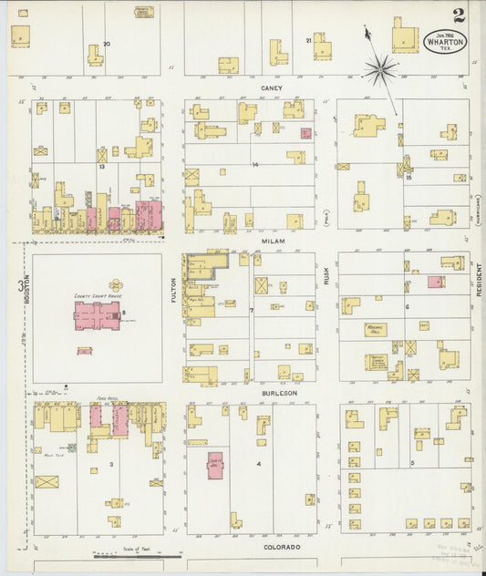 Sanborn Fire Insurance Map from Wharton, Wharton County, Texas (1906), Sheet #0002 - Historic Sanborn Fire Insurance Map Print, vintage old map wall art, antique decor, genealogy gift, Texas Texas map