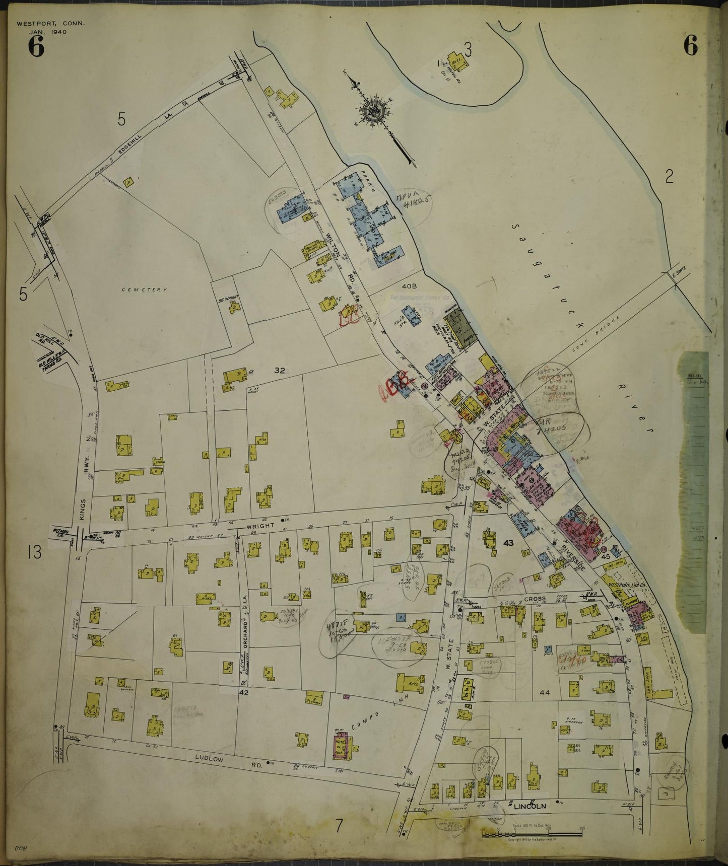 Sanborn Fire Insurance Map from Westport, Fairfield County, Connecticut (1962), Sheet #0006 - Historic Sanborn Fire Insurance Map Print, vintage old map wall art, antique decor, genealogy gift, Connecticut Connecticut map