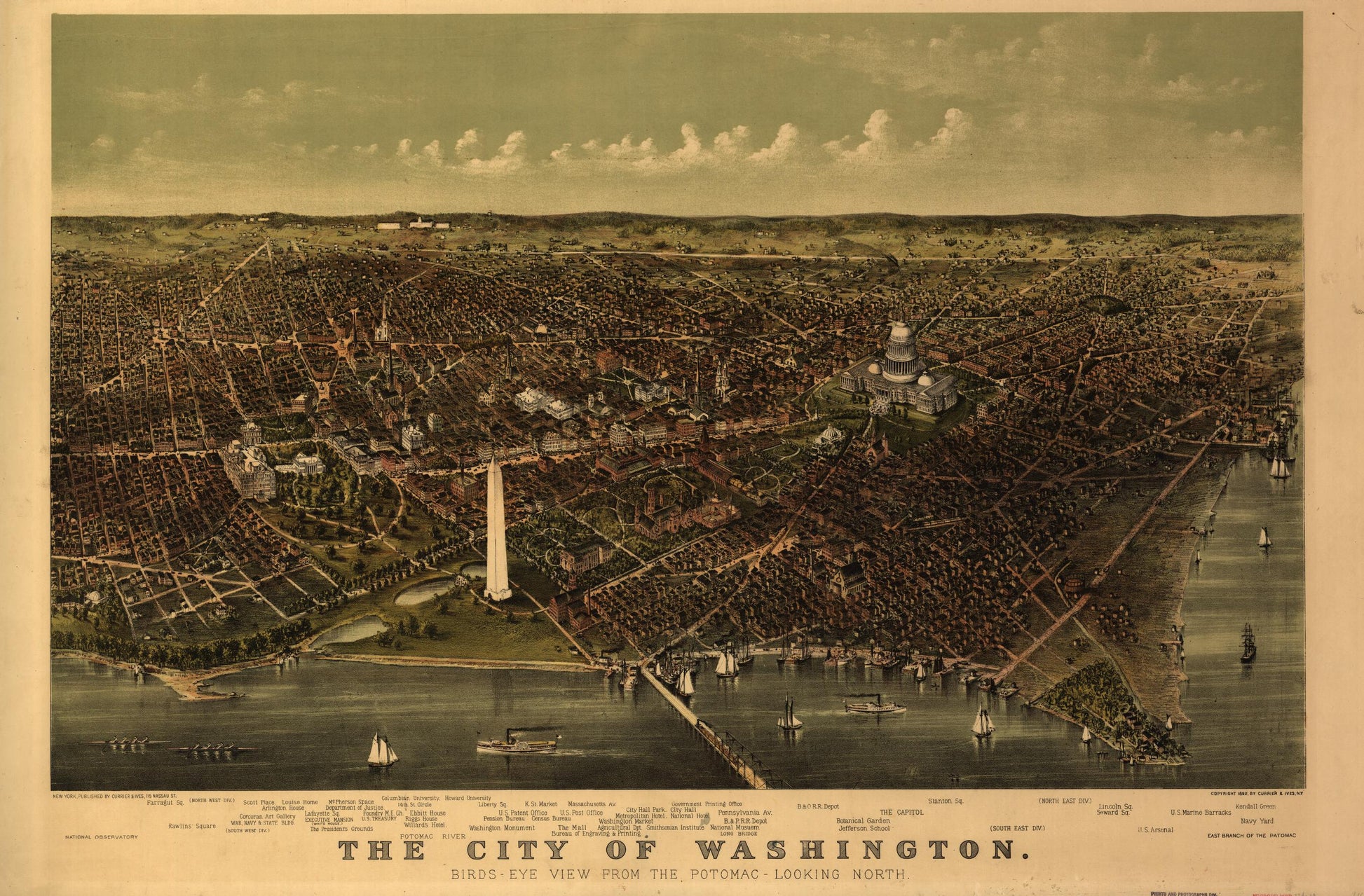 The City of Washington Birds-Eye view from the Potomac-looking North. (1892) – Historic Bird’s-Eye View Panorama Print