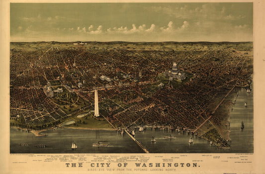 The City of Washington Birds-Eye view from the Potomac-looking North. (1892) – Historic Bird’s-Eye View Panorama Print