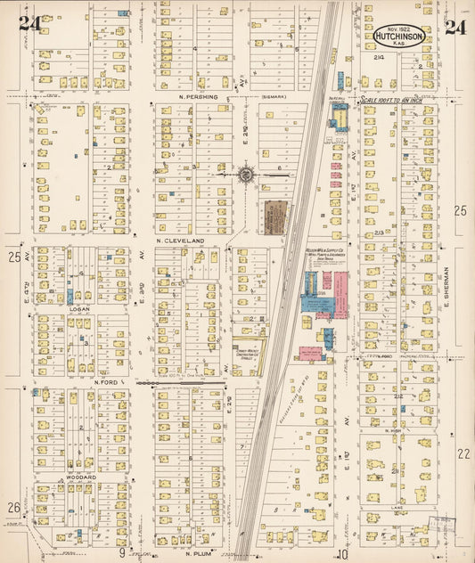 Sanborn Fire Insurance Map from Hutchinson, Reno County, Kansas (1922), Sheet #0025 - Historic Sanborn Fire Insurance Map Print, vintage old map wall art, antique decor, genealogy gift, Kansas Kansas map