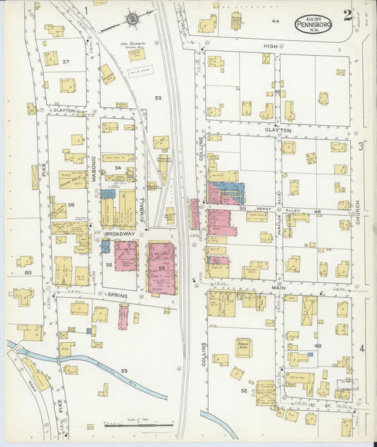 Sanborn Fire Insurance Map from Pennsboro, Richie County, West Virginia (1916), Sheet #0002 - Historic Sanborn Fire Insurance Map Print, vintage old map wall art, antique decor, genealogy gift, West Virginia West Virginia map