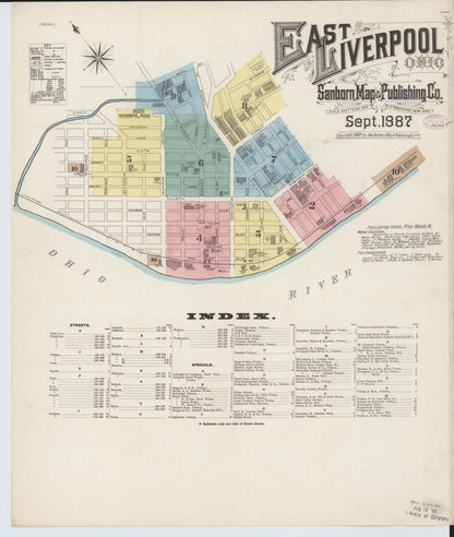 Sanborn Fire Insurance Map from East Liverpool, Columbiana County, Ohio (1887), Sheet #0001 - Historic Sanborn Fire Insurance Map Print, vintage old map wall art, antique decor, genealogy gift, Ohio Ohio map