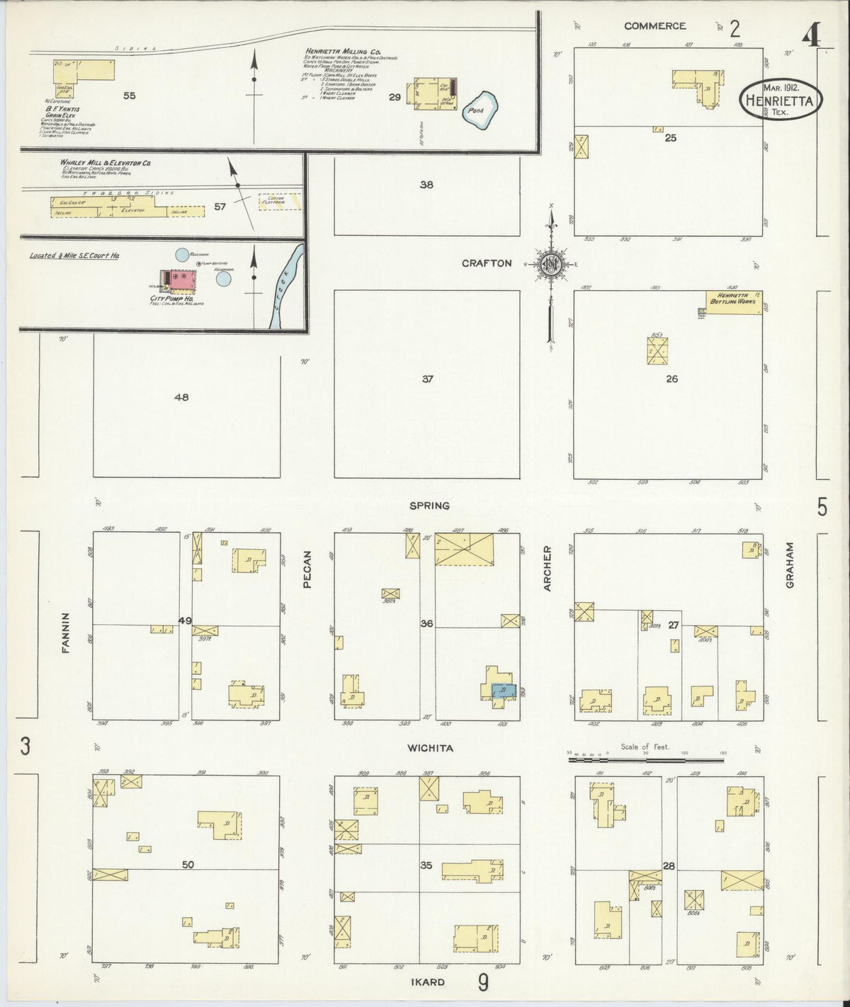 Sanborn Fire Insurance Map from Henrietta, Clay County, Texas (1912), Sheet #0004 - Historic Sanborn Fire Insurance Map Print, vintage old map wall art, antique decor, genealogy gift, Texas Texas map