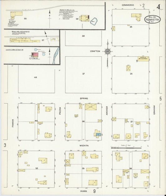Sanborn Fire Insurance Map from Henrietta, Clay County, Texas (1912), Sheet #0004 - Historic Sanborn Fire Insurance Map Print, vintage old map wall art, antique decor, genealogy gift, Texas Texas map