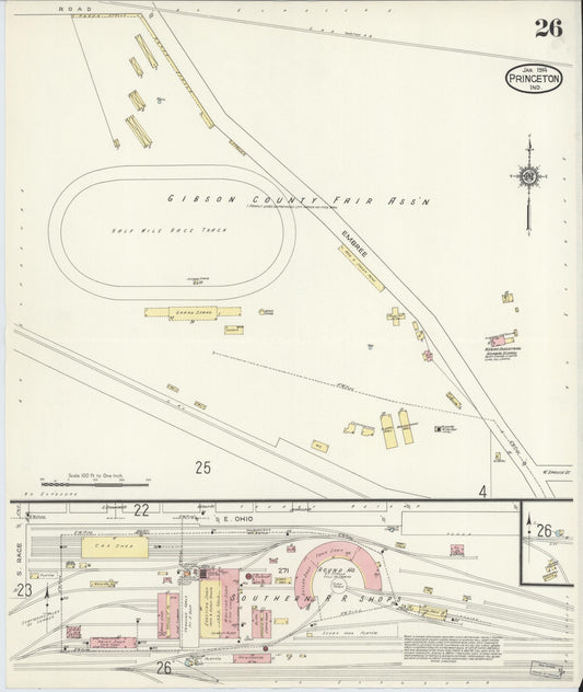 Sanborn Fire Insurance Map from Princeton, Gibson County, Indiana (1914), Sheet #0026 - Historic Sanborn Fire Insurance Map Print, vintage old map wall art, antique decor, genealogy gift, Indiana Indiana map