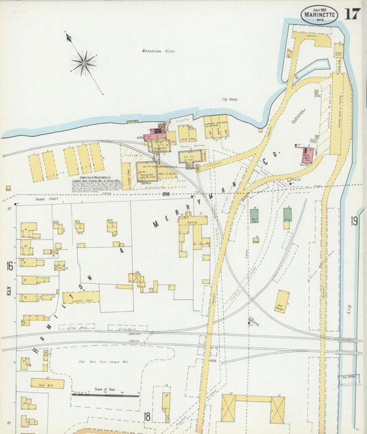Sanborn Fire Insurance Map from Marinette, Marinette County, Wisconsin (1901), Sheet #0017 - Historic Sanborn Fire Insurance Map Print, vintage old map wall art, antique decor, genealogy gift, Wisconsin Wisconsin map