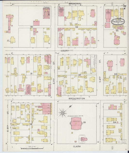 Sanborn Fire Insurance Map from Paducah, Mccraken County, Kentucky (1893), Sheet #0007 - Historic Sanborn Fire Insurance Map Print, vintage old map wall art, antique decor, genealogy gift, Kentucky Kentucky map