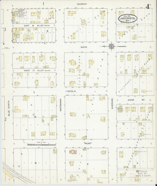 Sanborn Fire Insurance Map from Lake Crystal, Blue Earth County, Minnesota (1914), Sheet #0004 - Historic Sanborn Fire Insurance Map Print, vintage old map wall art, antique decor, genealogy gift, Minnesota Minnesota map