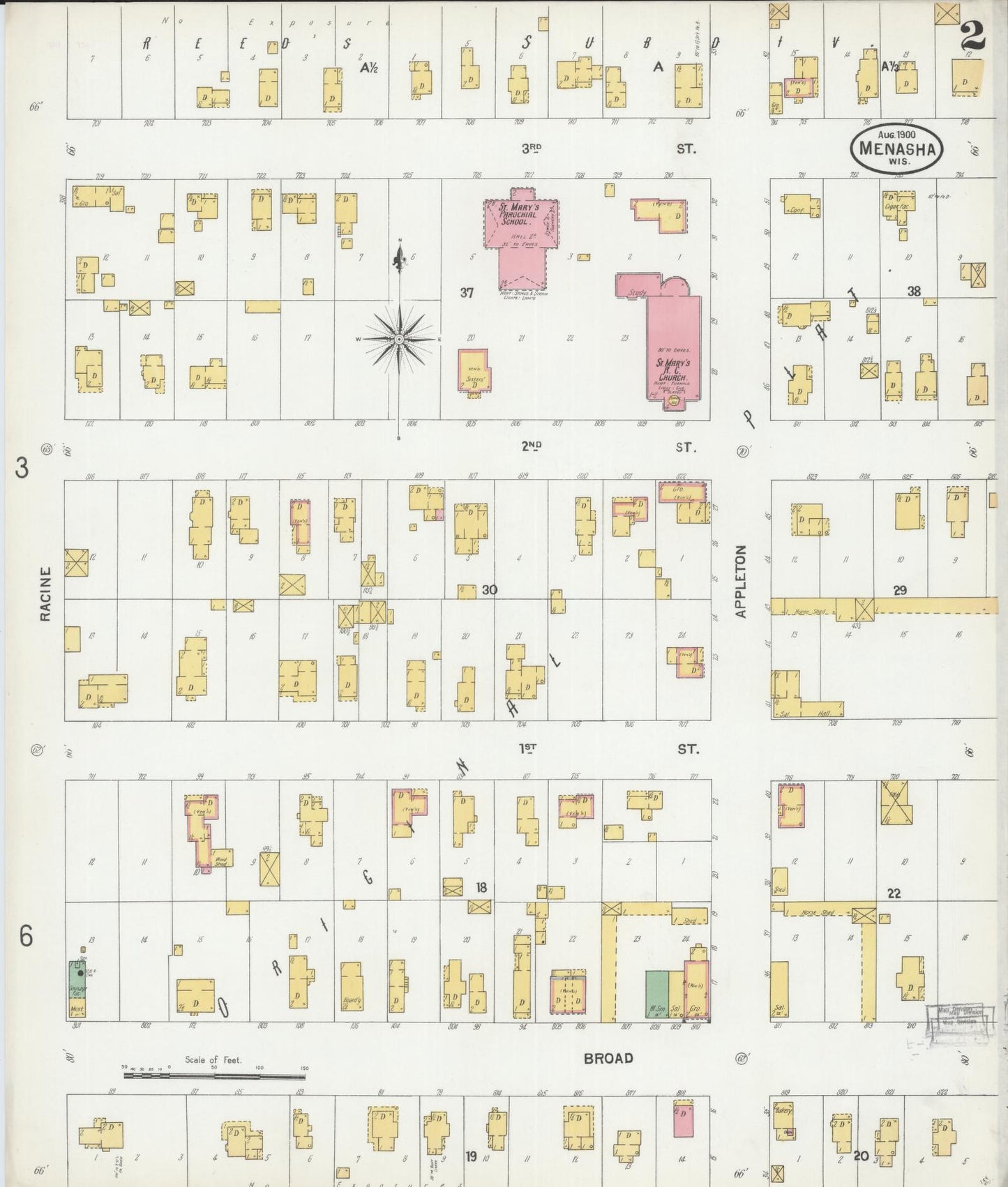 Sanborn Fire Insurance Map from Menasha, Winnebago County, Wisconsin (1900), Sheet #0002 - Complete Map Set gallery image, historic Sanborn map, vintage wall art, Wisconsin Wisconsin