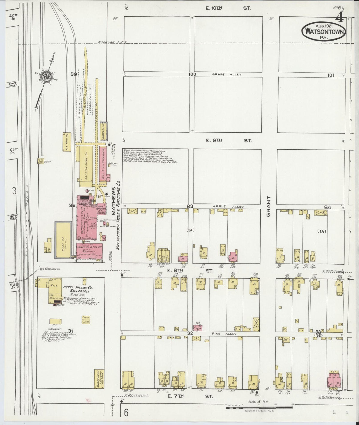 Sanborn Fire Insurance Map from Watsontown, Northumberland County, Pennsylvania (1921), Sheet #0004 - Historic Sanborn Fire Insurance Map Print, vintage old map wall art, antique decor, genealogy gift, Pennsylvania Pennsylvania map