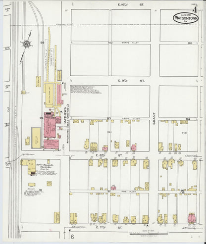 Sanborn Fire Insurance Map from Watsontown, Northumberland County, Pennsylvania (1921), Sheet #0004 - Historic Sanborn Fire Insurance Map Print, vintage old map wall art, antique decor, genealogy gift, Pennsylvania Pennsylvania map