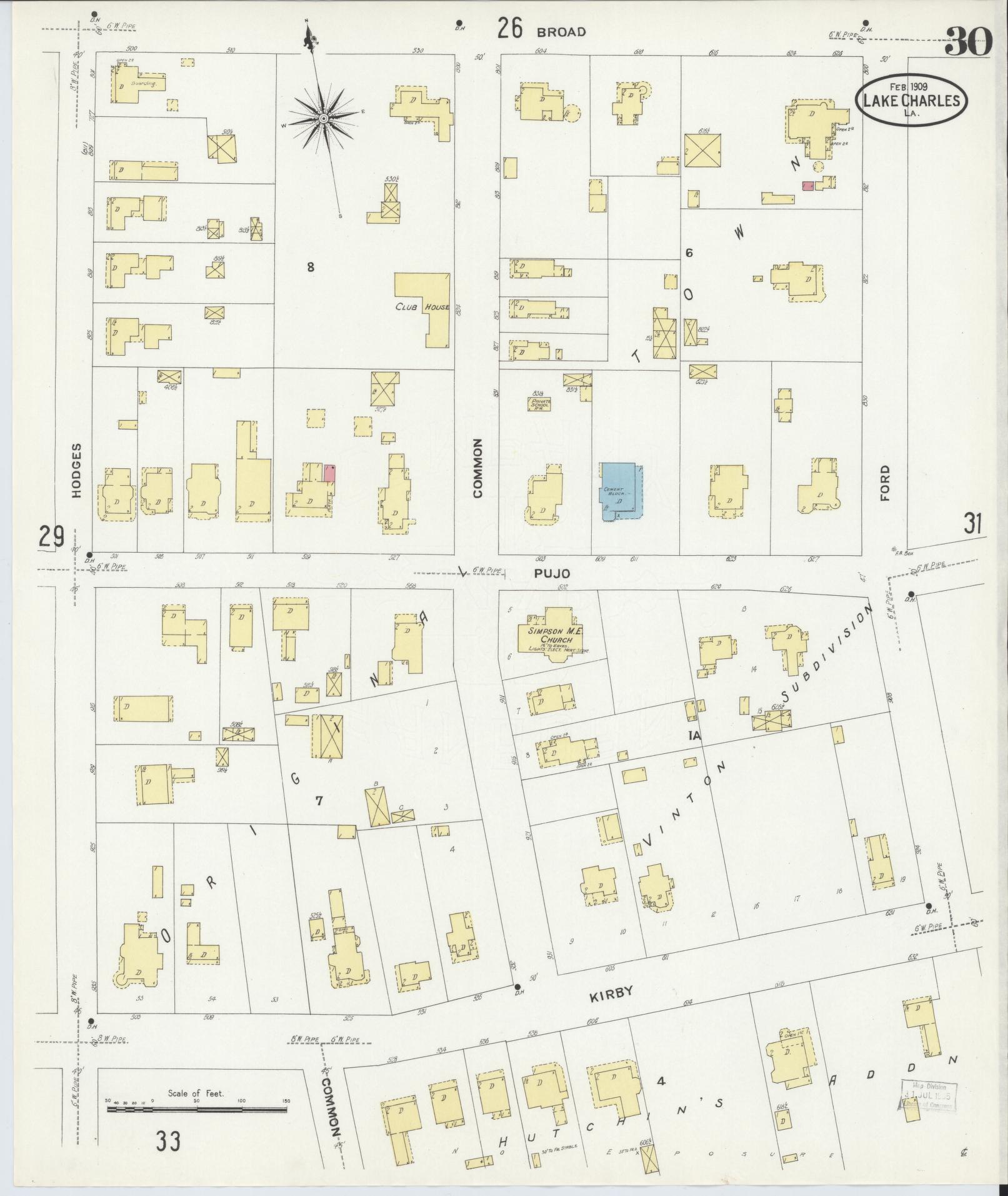 Sanborn Fire Insurance Map from Lake Charles, Calcasieu Parish, Louisiana (1909), Sheet #0030 - Complete Map Set gallery image, historic Sanborn map, vintage wall art, Louisiana Louisiana