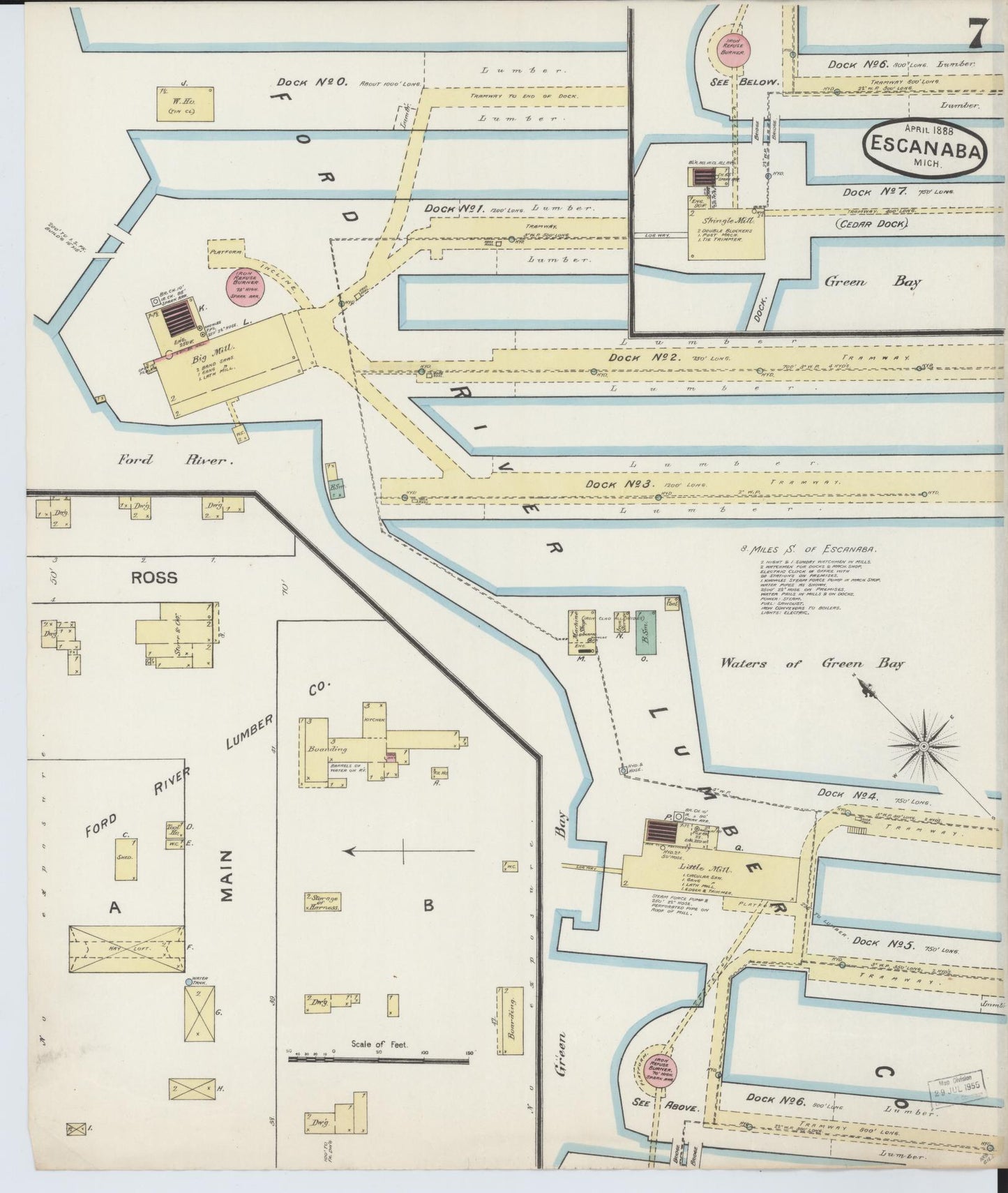 Sanborn Fire Insurance Map from Escanaba, Delta County, Michigan (1888), Sheet #0007 - Historic Sanborn Fire Insurance Map Print, vintage old map wall art, antique decor, genealogy gift, Michigan Michigan map