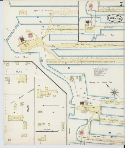 Sanborn Fire Insurance Map from Escanaba, Delta County, Michigan (1888), Sheet #0007 - Historic Sanborn Fire Insurance Map Print, vintage old map wall art, antique decor, genealogy gift, Michigan Michigan map