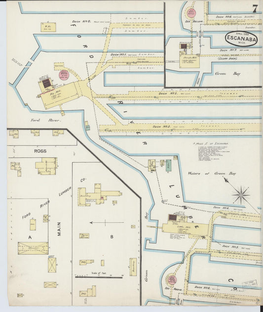 Sanborn Fire Insurance Map from Escanaba, Delta County, Michigan (1888), Sheet #0007 - Historic Sanborn Fire Insurance Map Print, vintage old map wall art, antique decor, genealogy gift, Michigan Michigan map