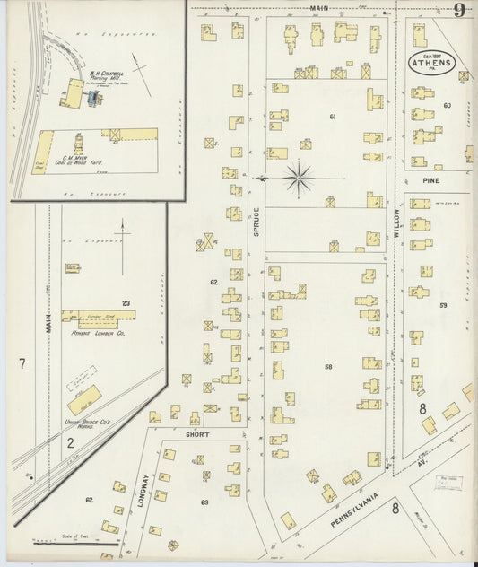 Sanborn Fire Insurance Map from Athens, Bradford County, Pennsylvania (1897), Sheet #0009 - Historic Sanborn Fire Insurance Map Print, vintage old map wall art, antique decor, genealogy gift, Pennsylvania Pennsylvania map