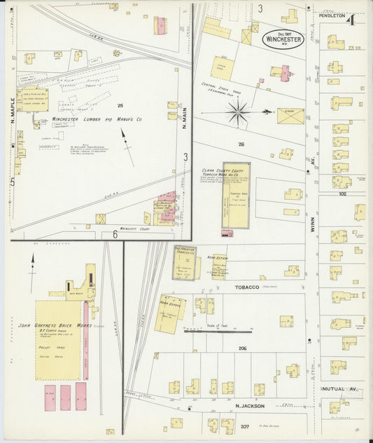 Sanborn Fire Insurance Map from Winchester, Clark County, Kentucky (1907), Sheet #0004 - Historic Sanborn Fire Insurance Map Print, vintage old map wall art, antique decor, genealogy gift, Kentucky Kentucky map