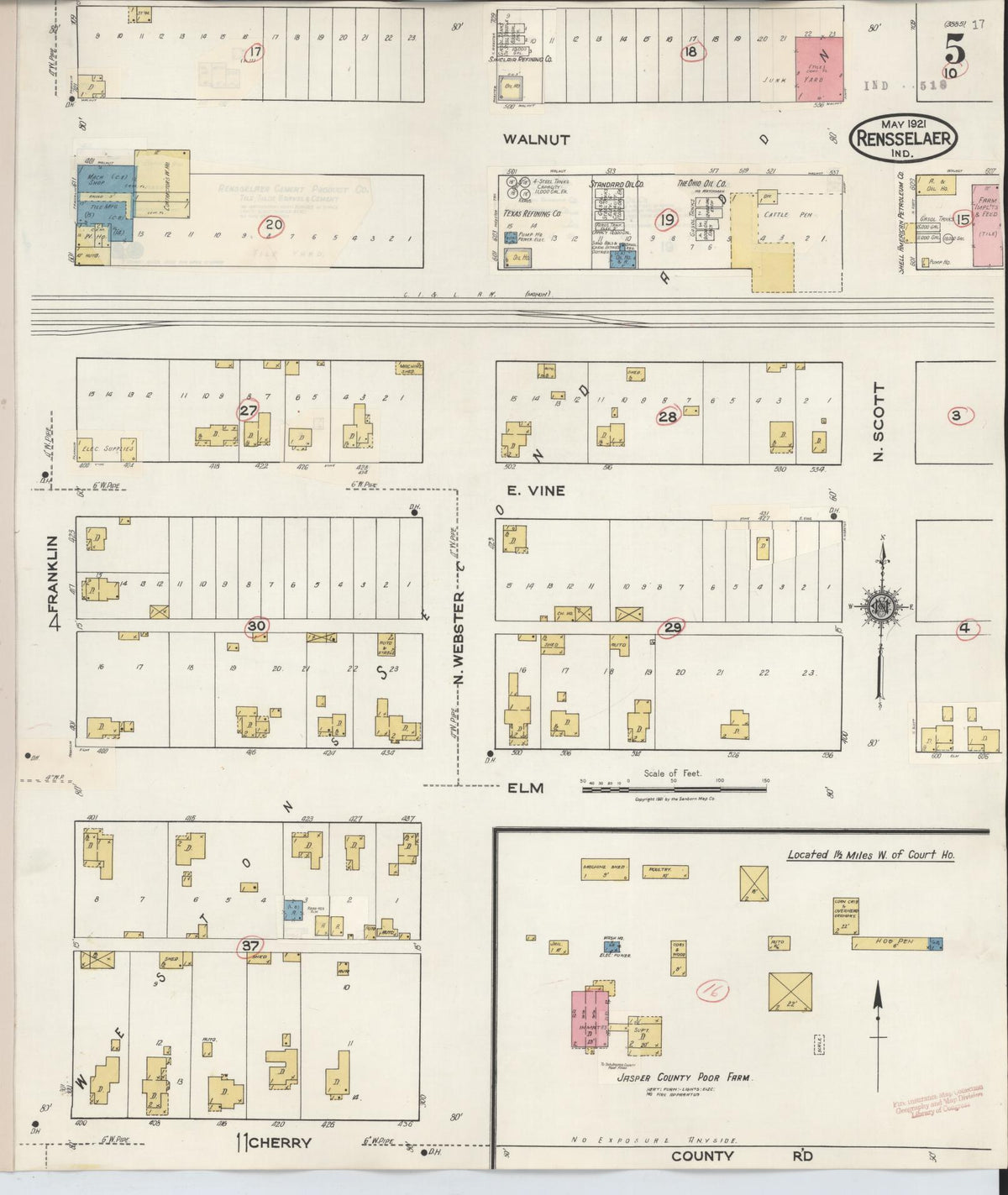 Sanborn Fire Insurance Map from Rensselaer, Jasper County, Indiana (1942), Sheet #0005 - Historic Sanborn Fire Insurance Map Print, vintage old map wall art, antique decor, genealogy gift, Indiana Indiana map