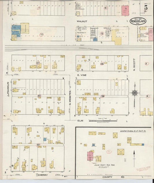 Sanborn Fire Insurance Map from Rensselaer, Jasper County, Indiana (1942), Sheet #0005 - Historic Sanborn Fire Insurance Map Print, vintage old map wall art, antique decor, genealogy gift, Indiana Indiana map