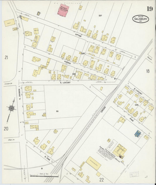 Sanborn Fire Insurance Map from Salisbury, Wicomico County, Maryland (1911), Sheet #0019 - Historic Sanborn Fire Insurance Map Print, vintage old map wall art, antique decor, genealogy gift, Maryland Maryland map