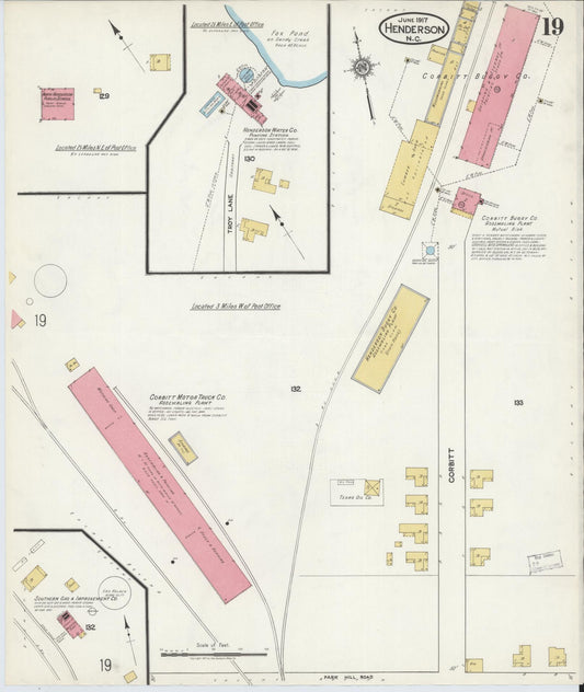 Sanborn Fire Insurance Map from Henderson, Vance County, North Carolina (1917), Sheet #0019 - Historic Sanborn Fire Insurance Map Print, vintage old map wall art, antique decor, genealogy gift, North Carolina North Carolina map
