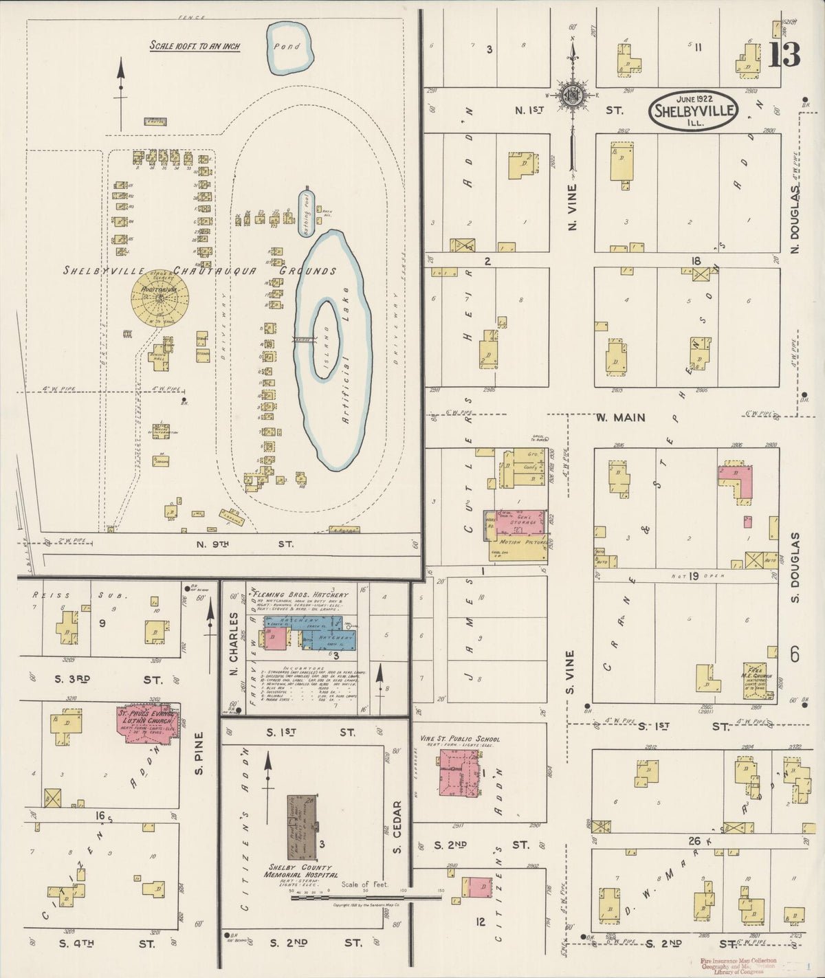 Sanborn Fire Insurance Map from Shelbyville, Shelby County, Illinois (1922), Sheet #0013 - Complete Map Set gallery image, historic Sanborn map, vintage wall art, Illinois Illinois