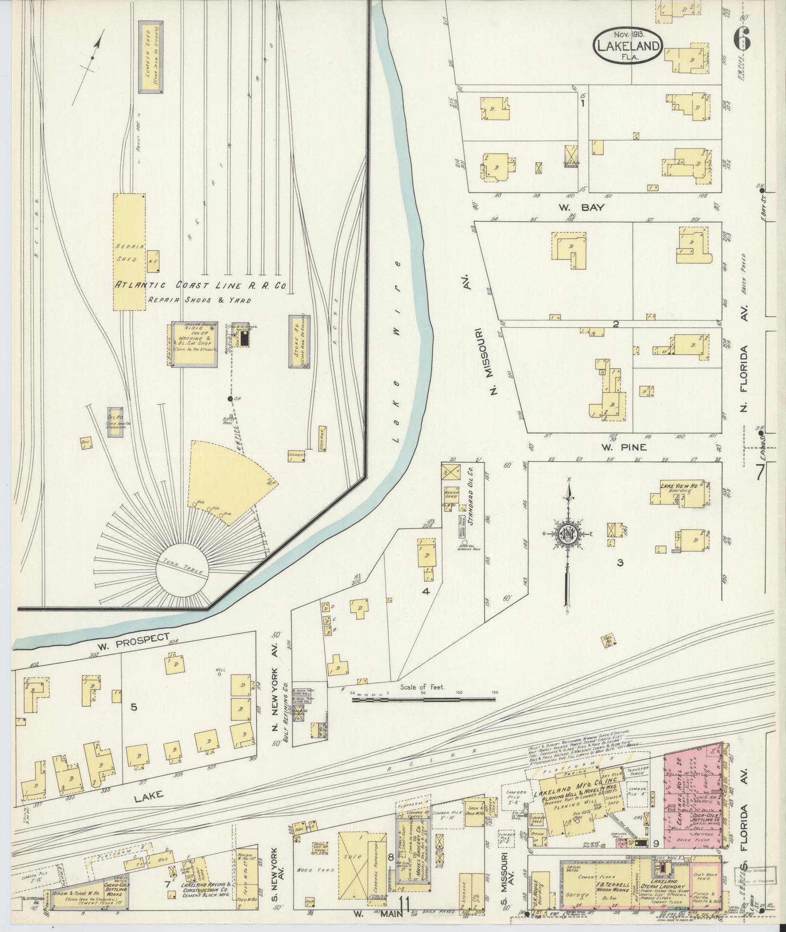 Sanborn Fire Insurance Map from Lakeland, Polk County, Florida (1913), Sheet #0006 - Complete Map Set gallery image, historic Sanborn map, vintage wall art, Florida Florida