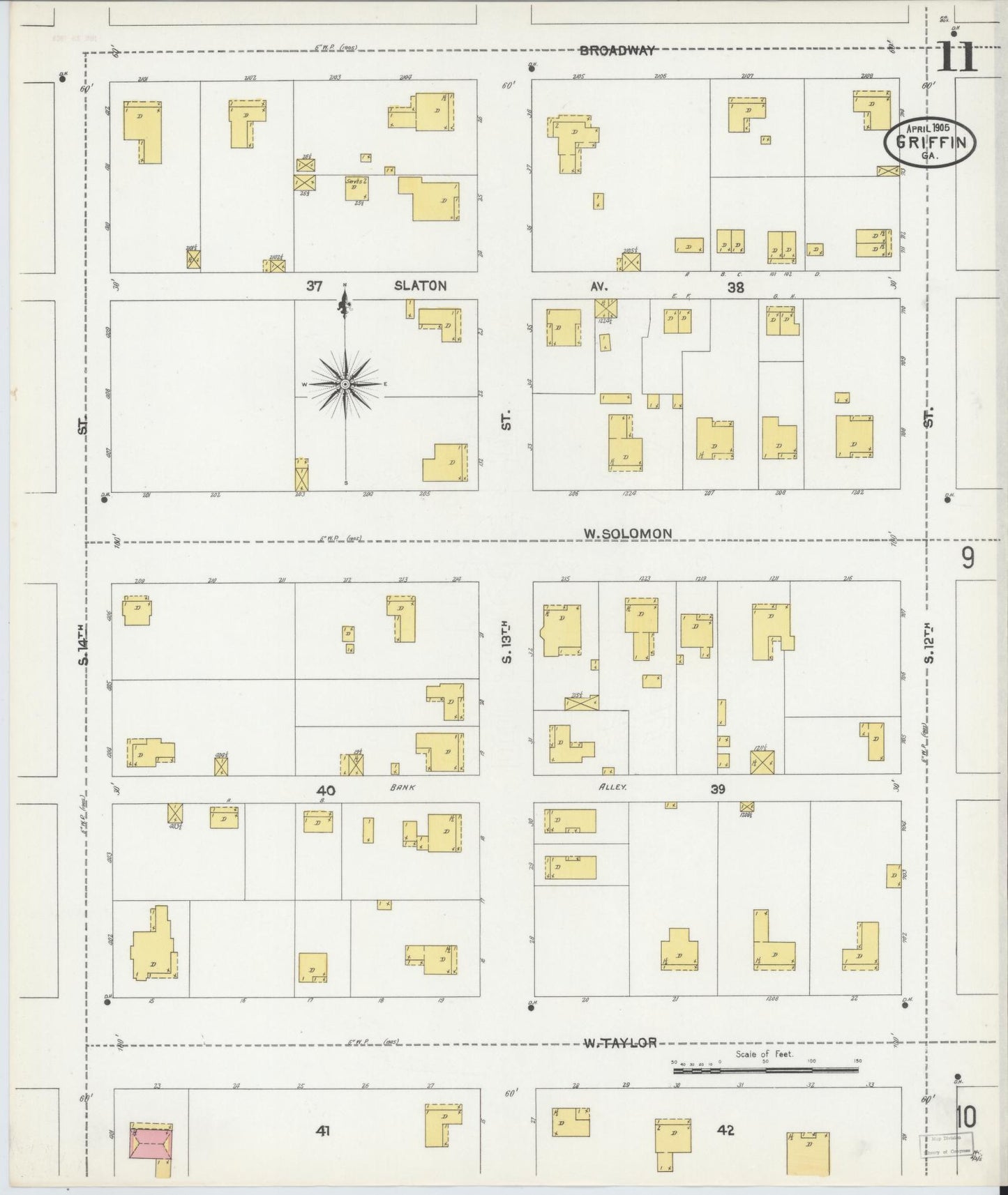 Sanborn Fire Insurance Map from Griffin, Spalding County, Georgia (1905), Sheet #0011 - Complete Map Set gallery image, historic Sanborn map, vintage wall art, Georgia Georgia